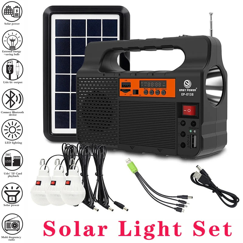 Solar-Multifunktionsgerät Solariq Pro | Licht, Powerbank, Radio & Bluetooth-Lautsprecher | Inkl. 3 LED-Lampen & Solarpanel-Anschluss