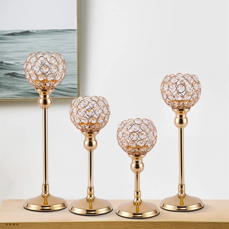 CristaLuce Kerzenhalter | 3 Kristallkelche | Modernes Bogen-Design | Metall & Glas | 33×9×15,5 cm