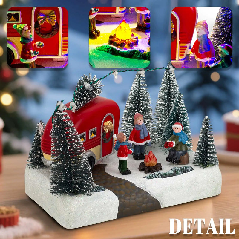 Weihnachtsfigur HolidayCamper | LED Camping Szene mit Musik | Weihnachtliches Dekohaus mit Kindern & Lagerfeuer | Batteriebetrieben