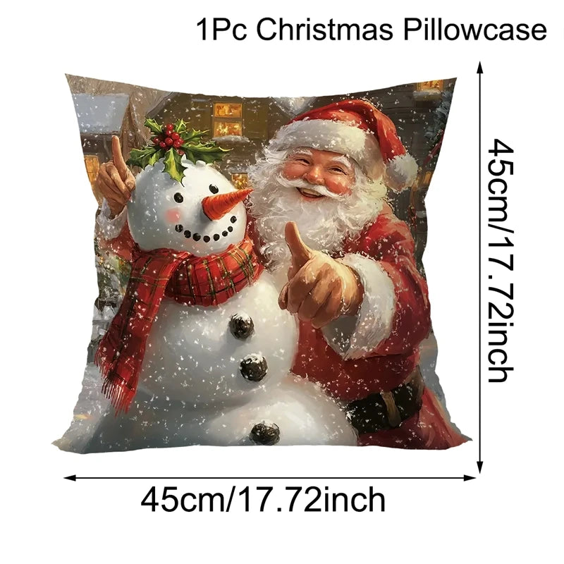 Winterglanz | Weihnachts-Kissenbezüge | Santa · Schneemann · Rentier | 45 × 45 cm | Festliche Sofadeko für Wohnzimmer & Schlafzimmer