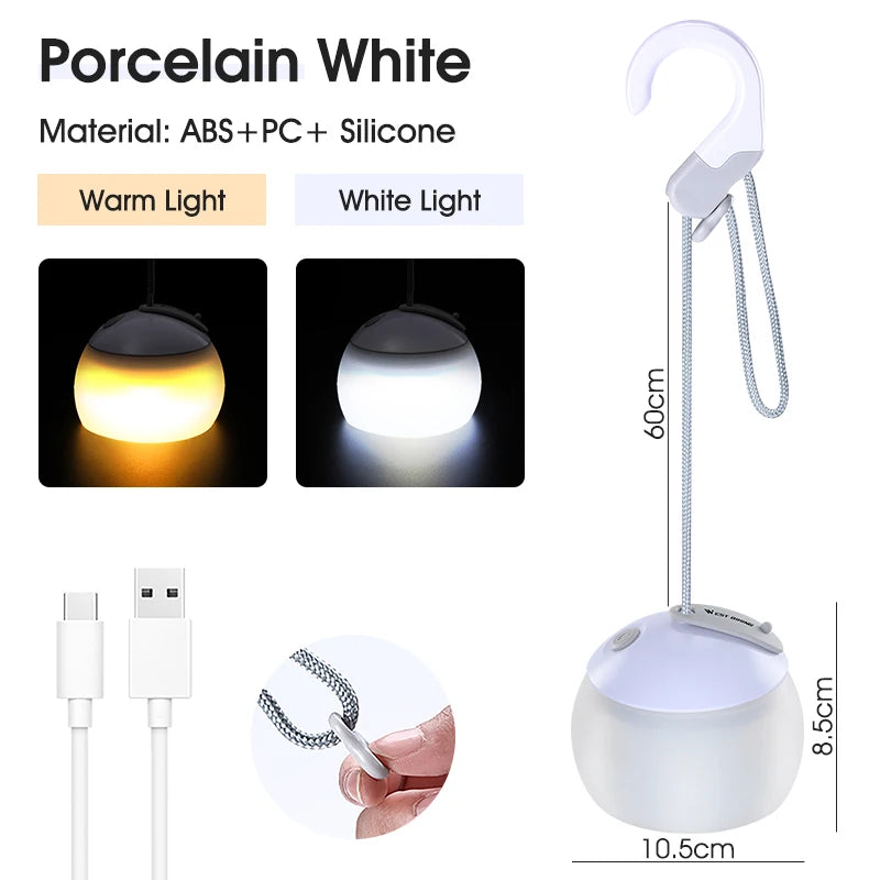 LumoCamp Tragbare LED-Zeltlampe mit Haken | USB-C Wiederaufladbar | Hängelampe für Camping & Notfälle | Kompakt & Leicht