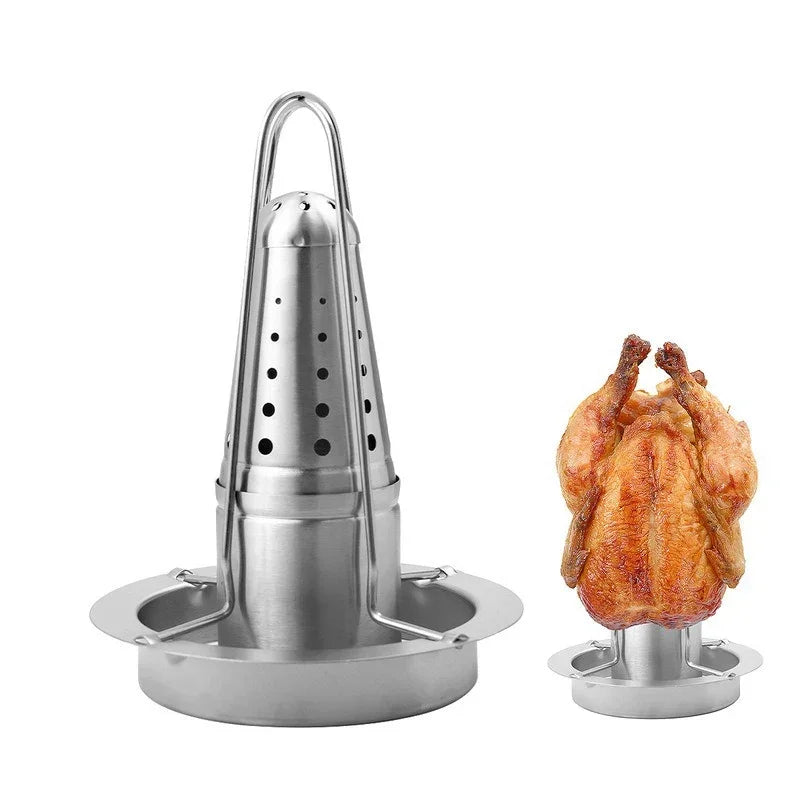 Grillgabel Flammstahl | Edelstahl Hähnchenhalter | Vertikales Grillen | Abnehmbar & Rostfrei