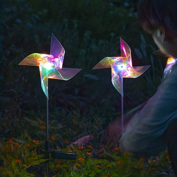 LuminViento Solar Windmühlen-Lampe LED | Magische Farbspiele | Garten Deko mit Erdspieß | Automatisch & Wetterfest