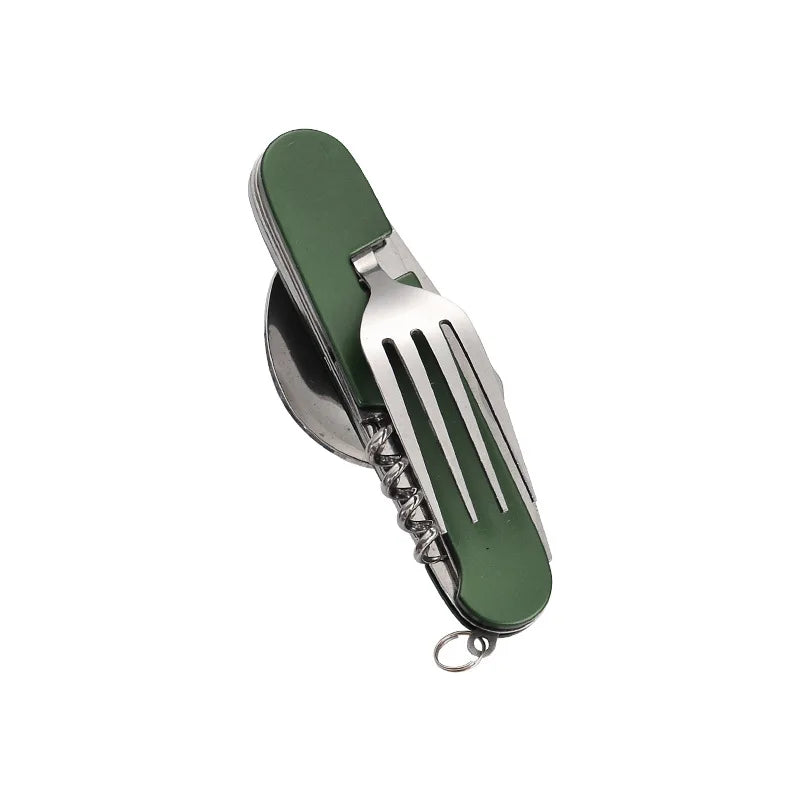 4-in-1 Outdoor Besteckset Camplico | Klappbarer Löffel, Gabel, Messer & Flaschenöffner | Edelstahl & Kompakt | Für Camping & Reisen