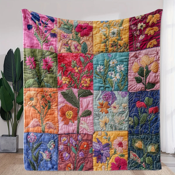 PatchworkDecke VintageBloom | Weiches Flanell | Florales Design & Stickerei | Sofa, Bett & Reisen