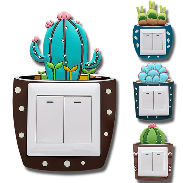Lumosil Leuchtender 3D Schalter-Sticker Kaktus | Silikon-Wandschutz für Lichtschalter & Steckdosen | 8,6 × 8,6 cm