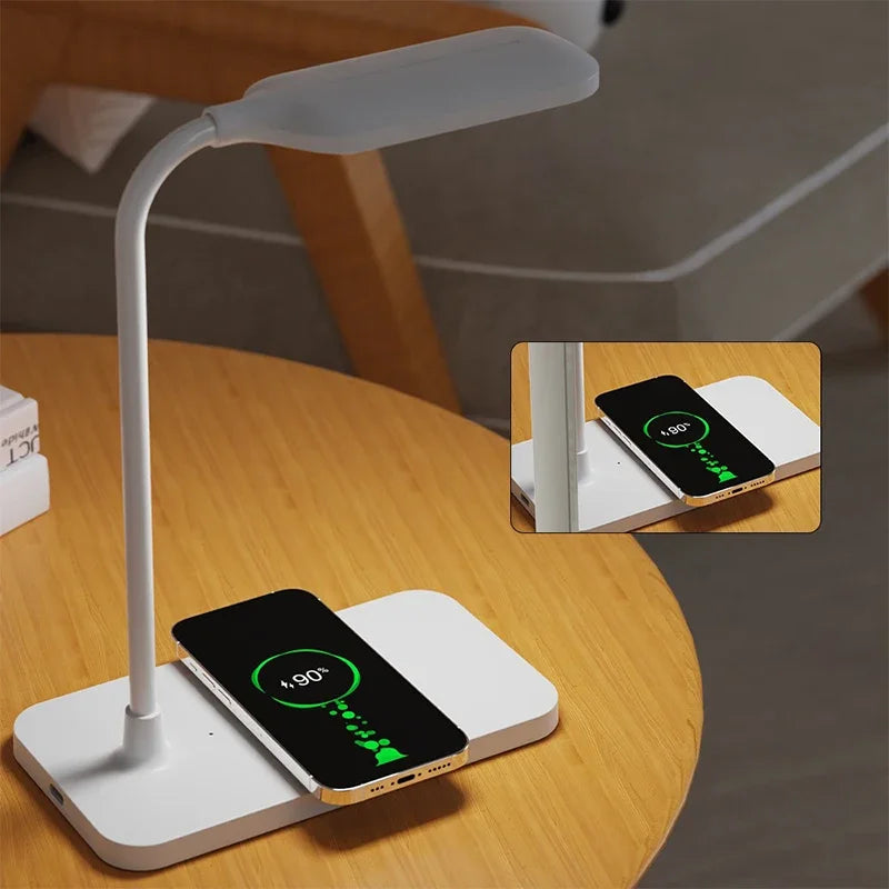 Velura LightDock LED Schreibtischlampe | Mit Wireless Charger & USB-Port | Touch-Dimmung & Augenschonend | Modern