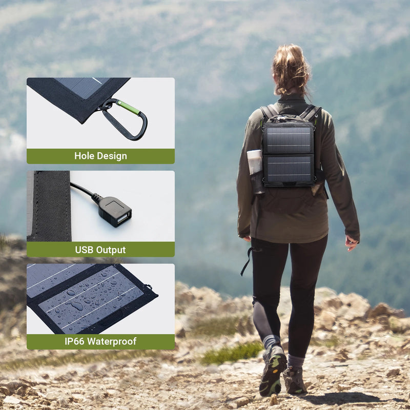 SunGo10 | Tragbares Solarladegerät 10W | Faltbares & Wasserdichtes Solarpanel | USB-Ausgang für Handy & Tablet | Camping & Outdoor