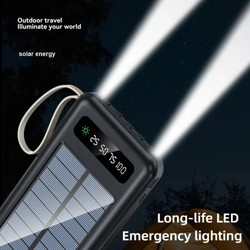 Voltaro SolarCore 50K Solar-Powerbank 50.000 mAh | Mit Campinglicht, 4 Ladekabeln & Dual USB | Schnellladefunktion & Outdoor-tauglich