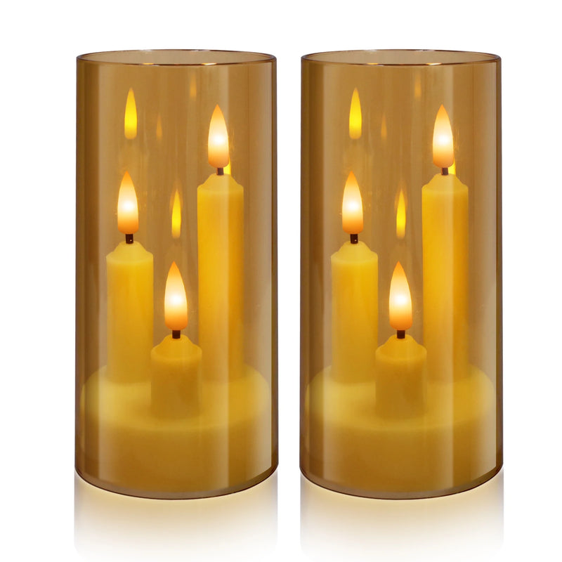 LumoAura LED Kerze mit 3 Dochten | Flackernde Flammenoptik im Glas | Batteriebetriebene, Flammenlose Kerze | Sicher & Realistisch | Warmweißes Licht