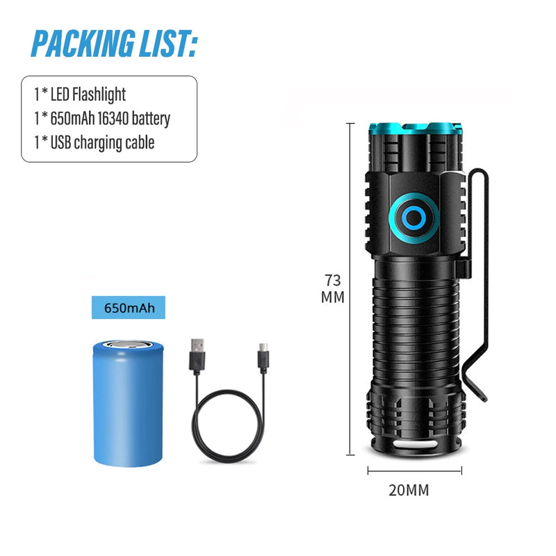 LED Taschenlampe LumiXPro S-359 | Mini XHP50 | Magnetisch & Wiederaufladbar | 1000 Lumen | USB & Clip-Funktion
