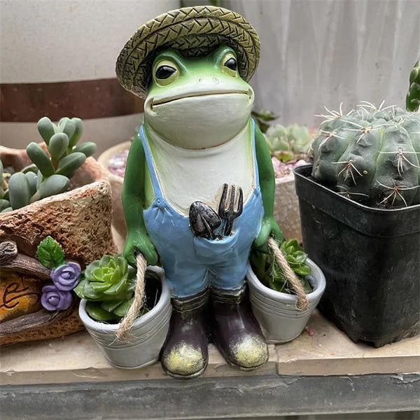 Frosch Gartenfigur | Lustiger Blumentopf | Wetterfestes Harz | Deko für Garten & Terrasse