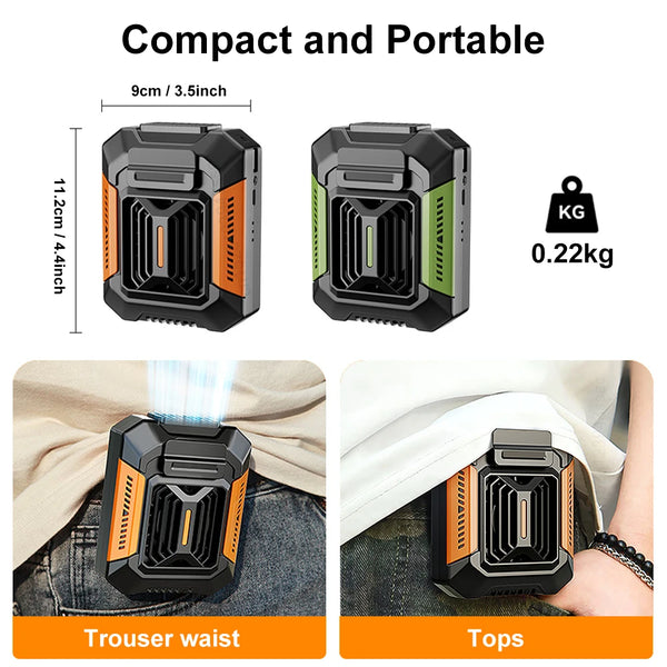 Tragbarer Clip-Ventilator AeroClip | Mit LED & Powerbank | USB-Aufladbar | Für Taille, Hals & Outdoor