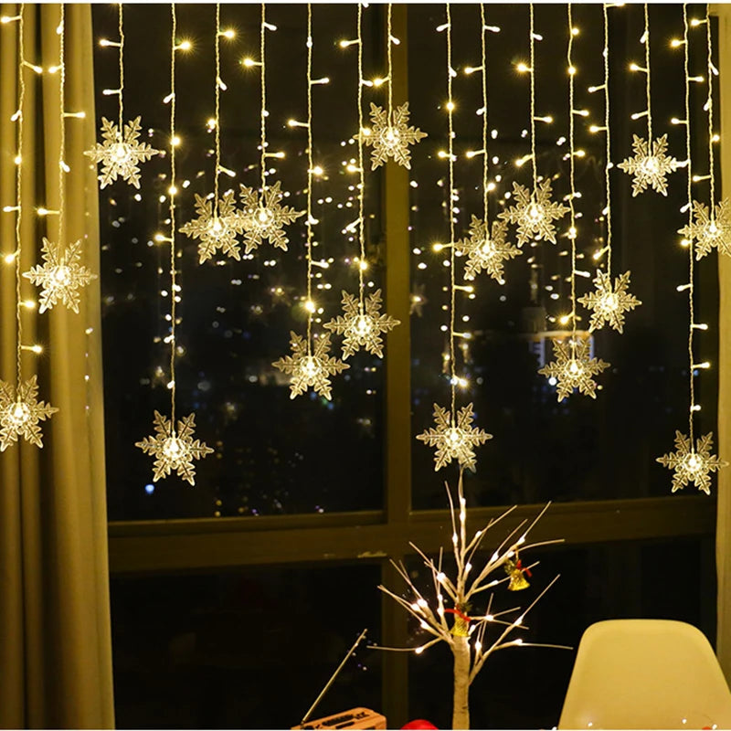 LED Schneeflocken Lichterkette SnowGleam | 3,2 m Vorhangbeleuchtung | 8 Modi | Wasserdicht IP44 | Weihnachts- & Partydeko