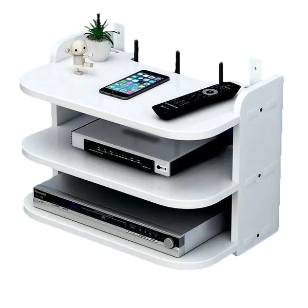 SkyConnect Home | WLAN-Router Wandregal | Versteckter Kabel-Organizer & Steckdosenhalter | Schwebendes Regal für TV-Box & Mehr | Weiß | 40×12×8 cm