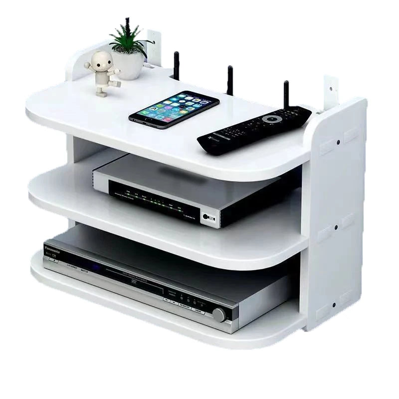 SkyConnect Home | WLAN-Router Wandregal | Versteckter Kabel-Organizer & Steckdosenhalter | Schwebendes Regal für TV-Box & Mehr | Weiß | 40×12×8 cm
