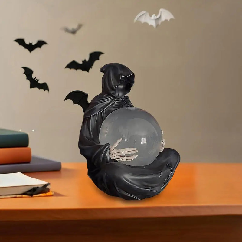 Halloween Deko Noctora | Kristallkugel mit LED-Licht | Gothic Reaper Statue 15 cm