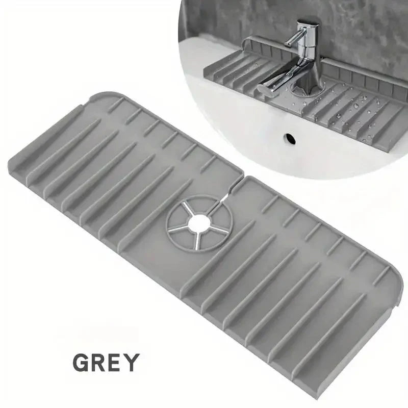 AquaGuard Pad Silikon-Wasserhahnmatte mit Abflussfunktion | Spülbecken-Spritzschutz & Ablage für Spülschwamm & Seife | 37 × 14 × 1,5 cm