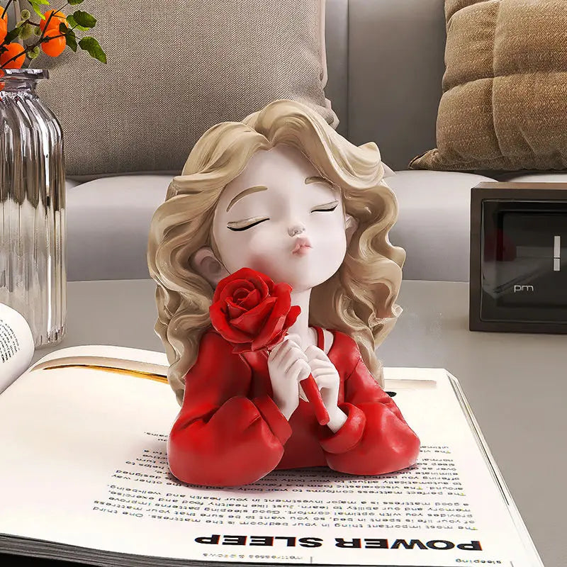 Florina Grace | Dekorative Figur Mädchen mit Blume | Harzstatue | Elegante Wohnaccessoire & Geschenkidee