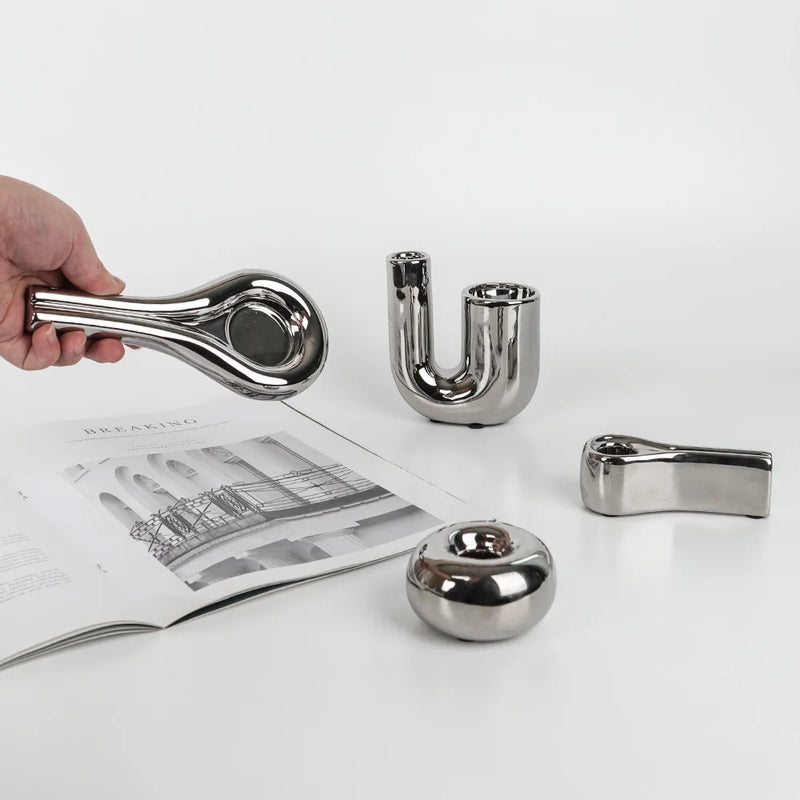 LUXORA Kerzenhalter | Zylinderform | Silber veredelt | Moderne Deko aus Keramik