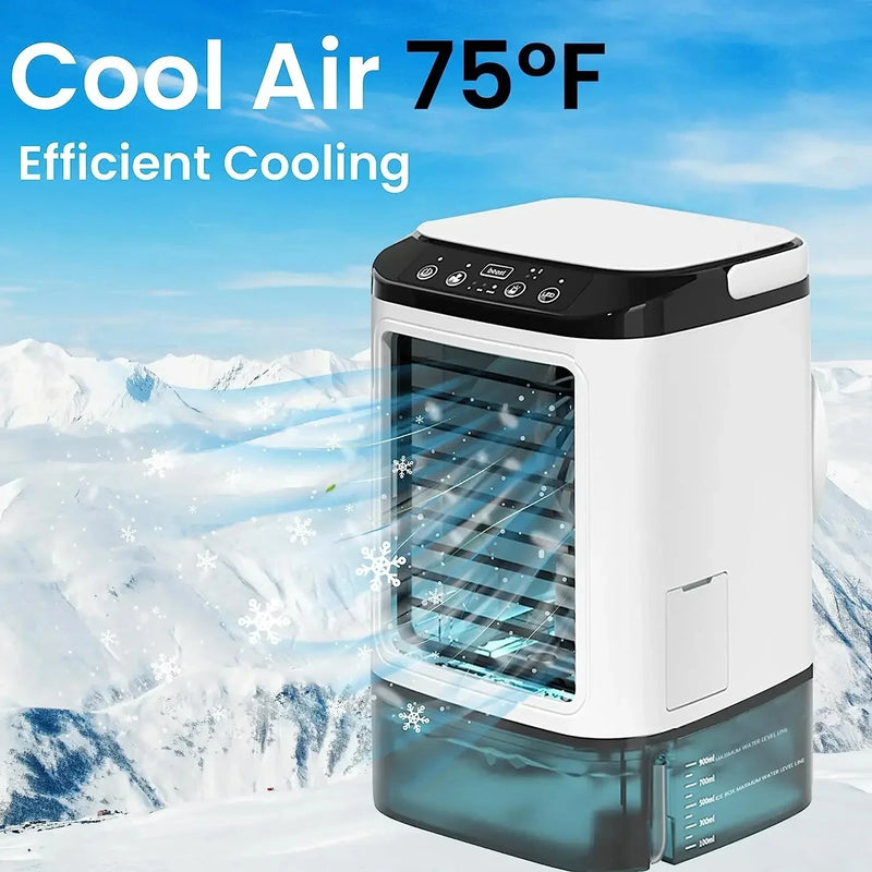 AerisGlow Breeze 900 Luftkühler mit Ultraschall-Vernebelung | 3-Stufen-Ventilator & Nachtlicht | Tragbar & Leise | 900 ml Wassertank für Büro & Zuhause