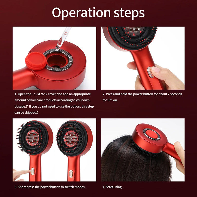 ScalpViva Kopfhautmassagekamm | Rotes LED-Licht & Mikrostrom | 3 Modi & Serumfunktion | Kabellos & Wiederaufladbar