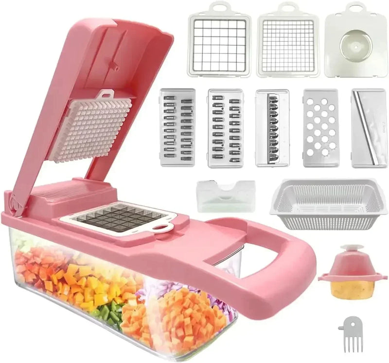 Gemüseschneider 12-in-1 KüchenMeister Pro | Multischneider mit 7 Klingen | Raspeln, Würfeln, Hobeln | BPA-frei & Spülmaschinenfest