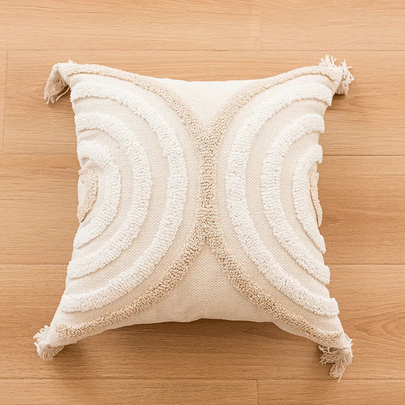 BohoLoom Kissenhülle | 45x45 cm | Baumwoll-Mix mit Quasten | Versteckter Reißverschluss