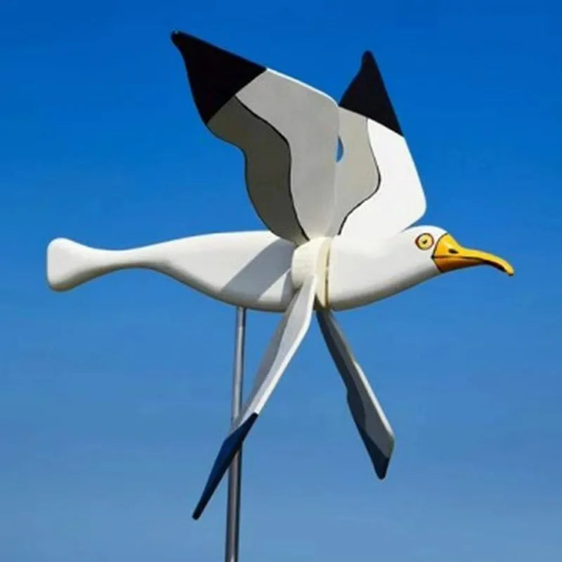 Garten-Deko Windvogel SkyGull | Kreativer Windspinner mit Möwenmotiv | Wetterfest & höhenverstellbar | 25 cm Figur