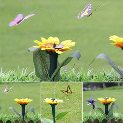 SOLAVIA Sonnenblumen-Gartenstecker | Mit drehendem Schmetterling oder Kolibri | Solar-Deko für Garten & Topfpflanzen | 20×20×10 cm