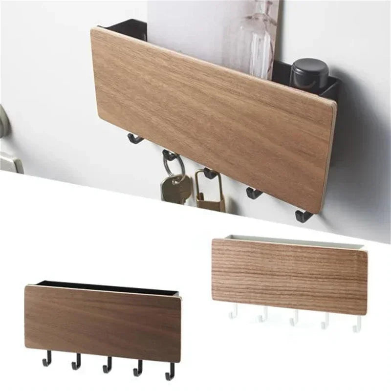 KeyNest Wand-Organizer | Bambus Schlüsselbrett mit Haken | Rechteckige Wandgarderobe für Schlüssel, Jacken & Accessoires