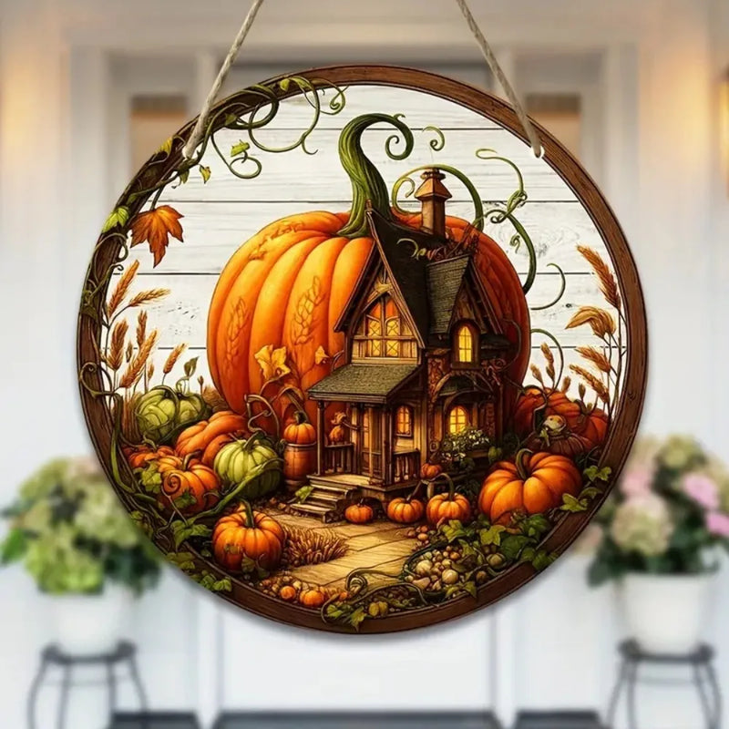 Holzschild AutumnHarvest | Runder Willkommenskranz | Handgefertigte Herbst-Deko | Ø 20 cm