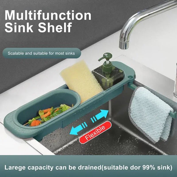 Sinkura FlexDry Organizer Verstellbares Spülbecken-Abtropfregal mit Handtuchhalter | Teleskopisch & belüftet