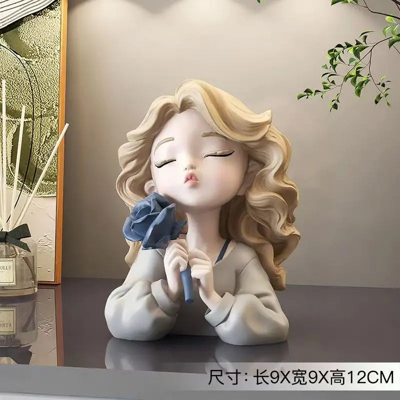 Florina Grace | Dekorative Figur Mädchen mit Blume | Harzstatue | Elegante Wohnaccessoire & Geschenkidee