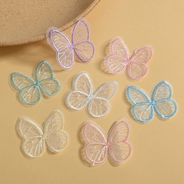 Bestickte Schmetterlings-Applikationen ColorWing | 20 Stück | 4,5 x 4 cm | Bunte Netzoptik | Zum Aufnähen