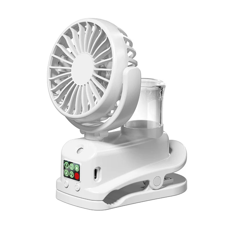 Mistello Tragbarer Sprüh-Ventilator mit Clip | 4 Geschwindigkeiten & 360° drehbar | Mini USB-Lüfter mit Vernebler für Büro, Auto & Camping