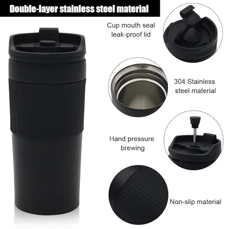 BrewMate Go | Isolierte French Press To-Go | 420 ml | Edelstahl | Doppelwandig & Auslaufsicher