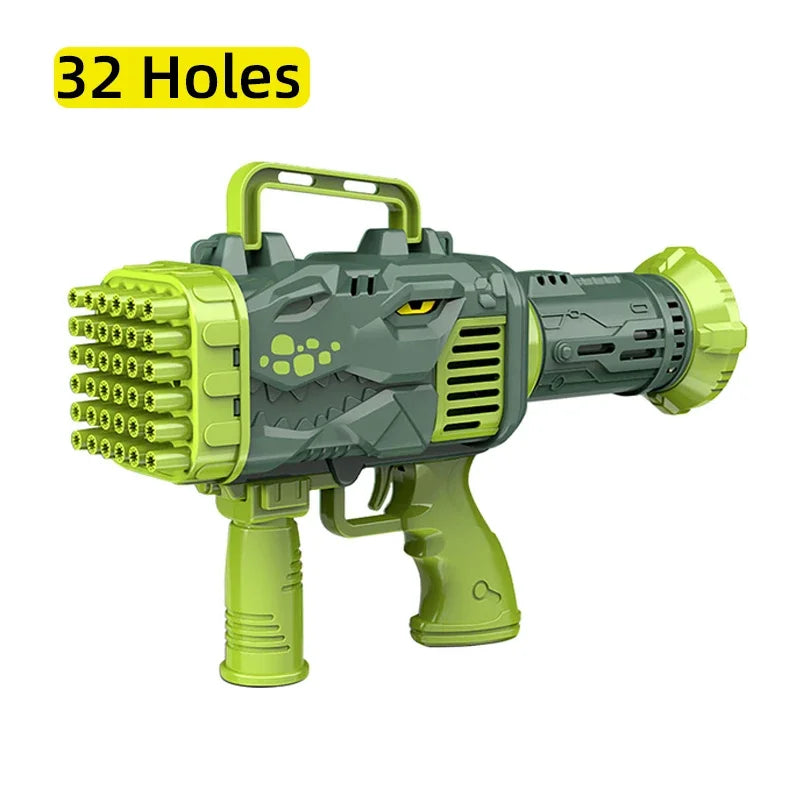 DinoBubbles Automatische Seifenblasenmaschine | 32 Düsen & LED-Licht | Lustiger Dinosaurier-Design | Für Kinder & Outdoor-Aktivitäten