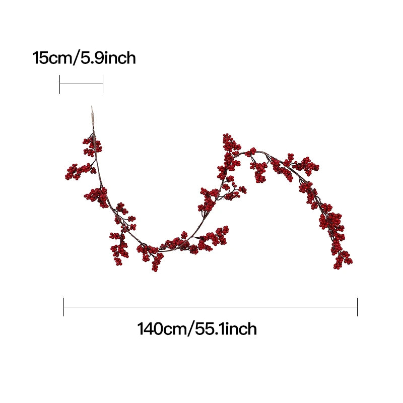 BerryLux Weihnachtsgirlande mit Roten Beeren | 1 Stück | Künstliche Beerenranke für Tisch, Kamin & Türdeko | Edle Winter- & Weihnachtsdekoration