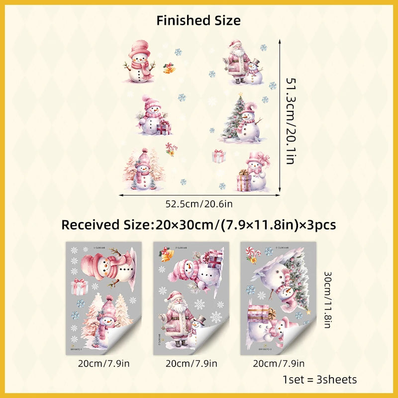 SnowyCharm Weihnachts Wandsticker | Rosa Schneemann Design | Abnehmbare PVC Fenster- & Wanddeko | Kinderzimmer & Weihnachtsdekoration