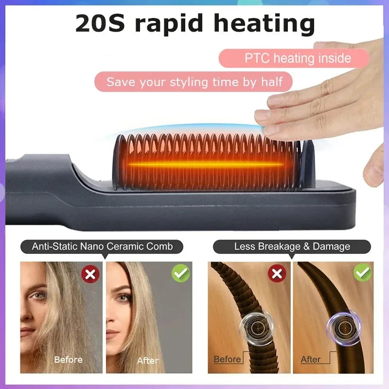 Haarglättungsbürste SilkEase ProComb | LED-Temperaturanzeige & Anti-Verbrüh-Schutz | 360° drehbares Kabel
