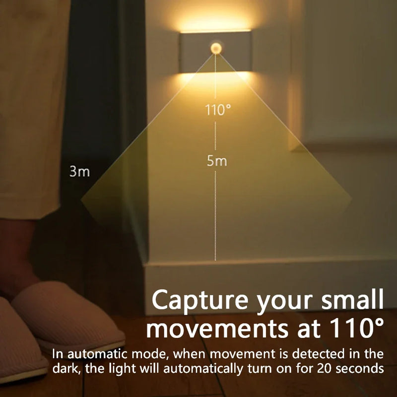 LED Nachtlicht LumoSense | Wiederaufladbares Bewegungsmelder-Licht | Beidseitige Ausleuchtung für Schlafzimmer, Flur & Schrank