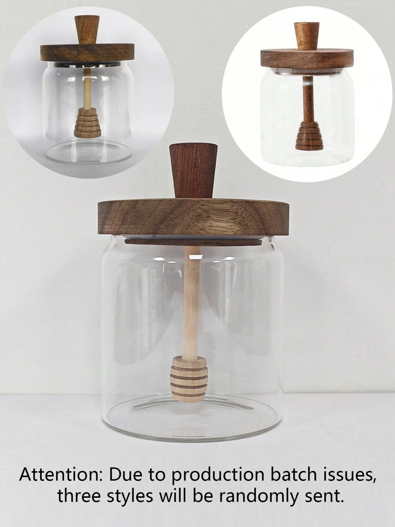 MeliVita Honigglas mit Holzdeckel & Rührstab | Luftdichter Vorratsbehälter aus Glas | Transparentes Honiggefäß für Küche & Frühstückstisch