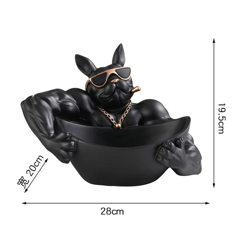 Deko-Aufbewahrungsbox DoggyKeeper | Harzfigur Hund | Schwarze Schale für Schlüssel, Handy & Süßigkeiten