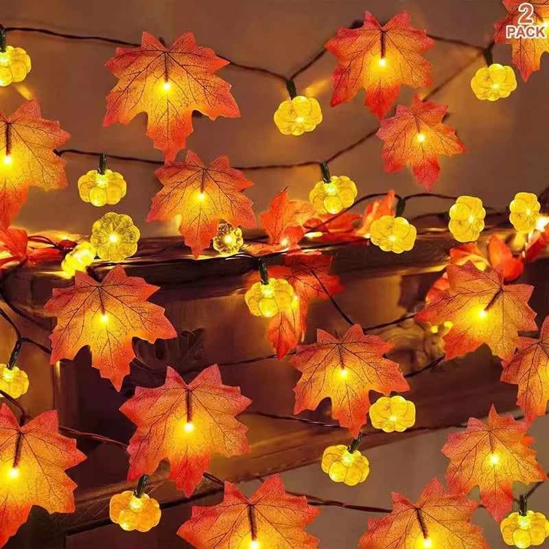 Herbst Lichterkette AutumnGlow | 1,5 m | Ahornblätter & Kürbis Deko | 5 LED Warmweiß