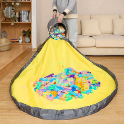 PlayZip Spielzeug-Aufbewahrungstasche | Mit Reißverschluss & Traggriff | 32×32×28 cm | Inkl. 150 cm Spielmatte | Kinderzimmer-Organizer