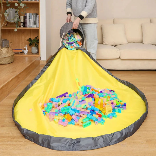 PlayZip Spielzeug-Aufbewahrungstasche | Mit Reißverschluss & Traggriff | 32×32×28 cm | Inkl. 150 cm Spielmatte | Kinderzimmer-Organizer
