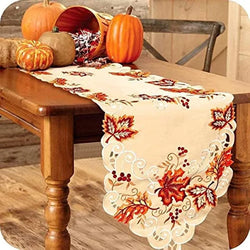 Herbst Tischläufer Aurelia Leaves | 38 x 170 cm | Stickerei & Hohlsaum | Ahornblatt-Design