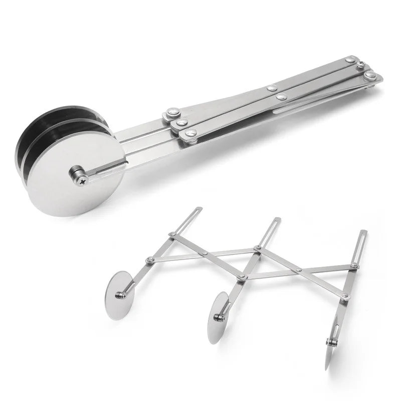 SlicePro™ Edelstahl Teigschneider | Faltbar & Verstellbar | 3–7 Räder | Perfekte Portionierung für Pizza, Gebäck & Pasta