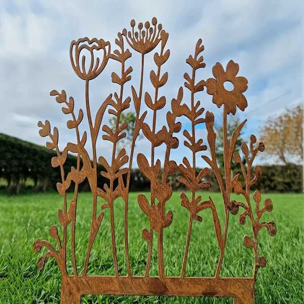 FLORAVINTA Metall-Gartenstecker Wildblume | Rostoptik Vintage-Gelb | Für Beete, Töpfe & Wände | Handgefertigter Landhausstil